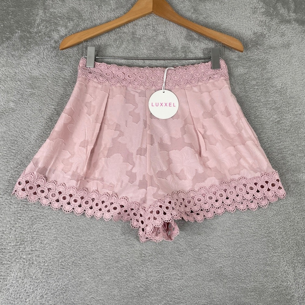 Luxxel Floral Burnout Crochet Lace Shorts Womens Small Pink Babydoll Soft Girl